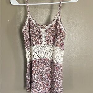Delicate Floral Crochet-Panel Cami - Pink Multi